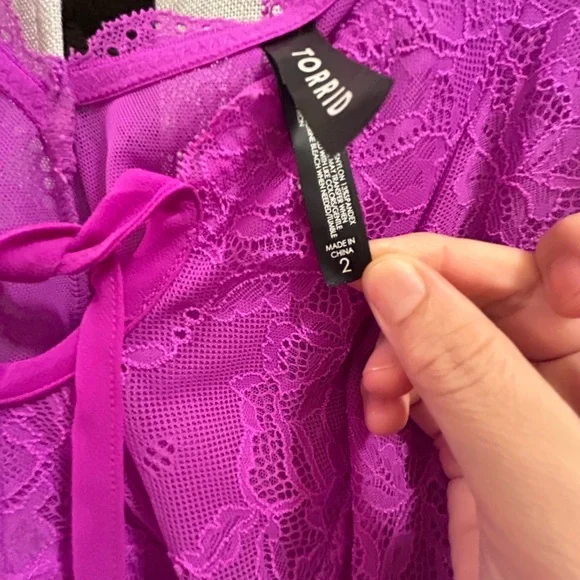 Elegant Lace Trim pink/Purple Babydoll - Picture 4 of 5